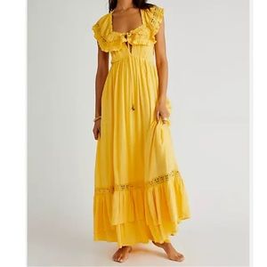 Free People Moonlight Ocean Maxi Dress in Yellow NWOT